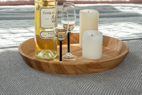 NordicStory Bandeja decorativa redonda de madera maciza roble Info Draft