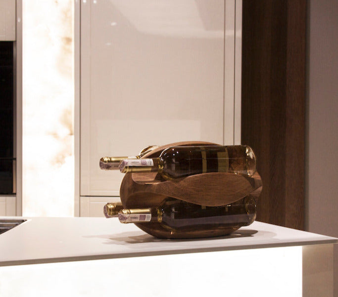 NordicStory Botellero hecho a mano de roble RUGBY, puesto de vinos para 4 botellas