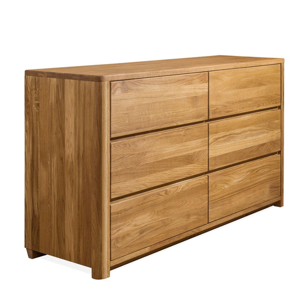 NordicStory Aparador Cómoda Elsa 6 Cajones Madera Maciza Roble Escandinavo 