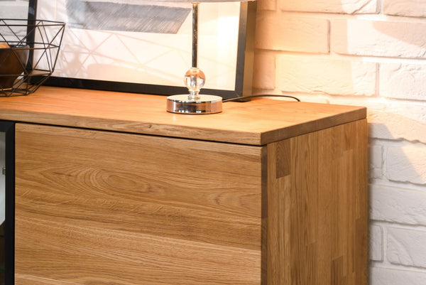 NordicStory Cómoda aparador de madera maciza de roble Moritz 2, 150 x 40 x 101,9 cm.