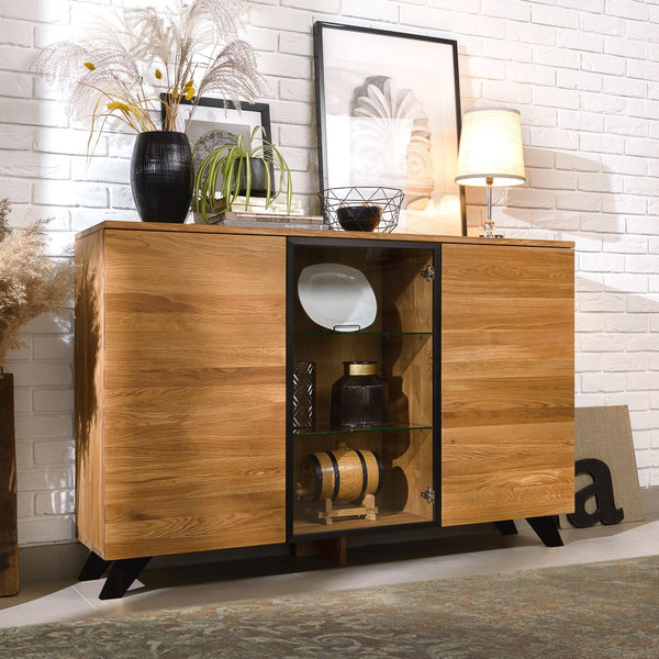 NordicStory Cómoda aparador de madera maciza de roble Moritz 2, 150 x 40 x 101,9 cm.