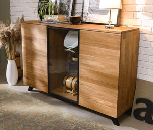 NordicStory Cómoda aparador de madera maciza de roble Moritz 2, 150 x 40 x 101,9 cm.