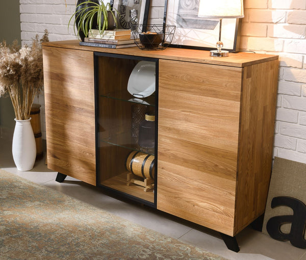 NordicStory Cómoda aparador de madera maciza de roble Moritz 2, 150 x 40 x 101,9 cm.