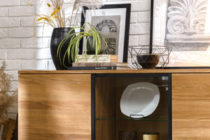 NordicStory Cómoda aparador de madera maciza de roble Moritz 2, 150 x 40 x 101,9 cm.