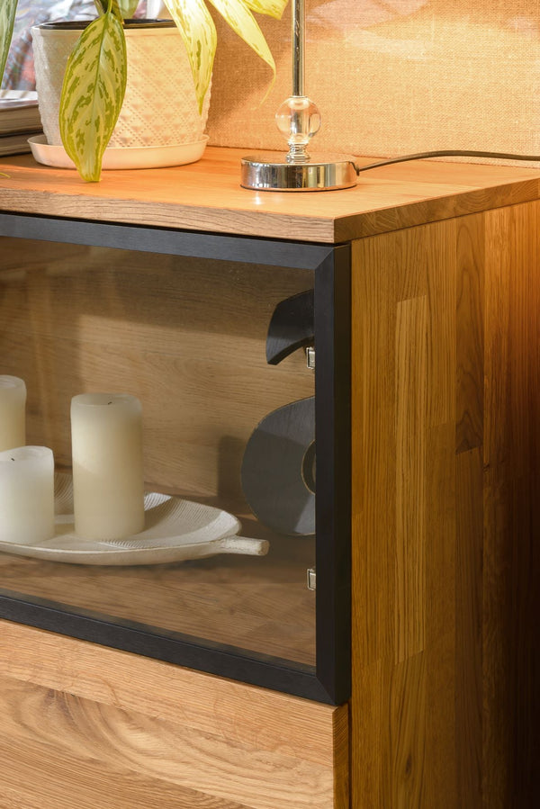 NordicStory Comoda Aparador de madera maciza roble con patas de metal negro Moritz