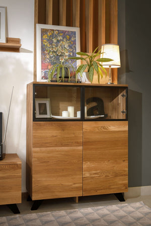 NordicStory Comoda Aparador de madera maciza roble con patas de metal negro Moritz