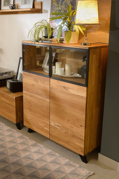 NordicStory Comoda Aparador de madera maciza roble con patas de metal negro Moritz