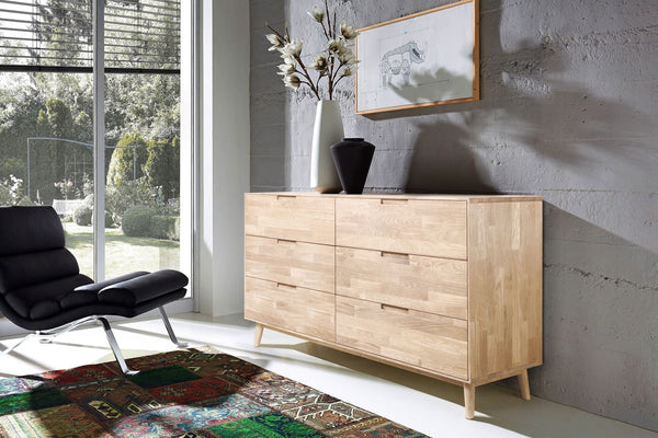 NordicStory Aparador Cómoda de madera maciza roble "Escandi 4" 160 x 45 x 84,5 cm.