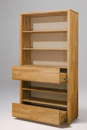 NordicStory Elsa 2 Libreria Estanteria de Pared con 2 Cajones Madera Maciza Roble Natural Escandinavo Nordico Salon Oficina