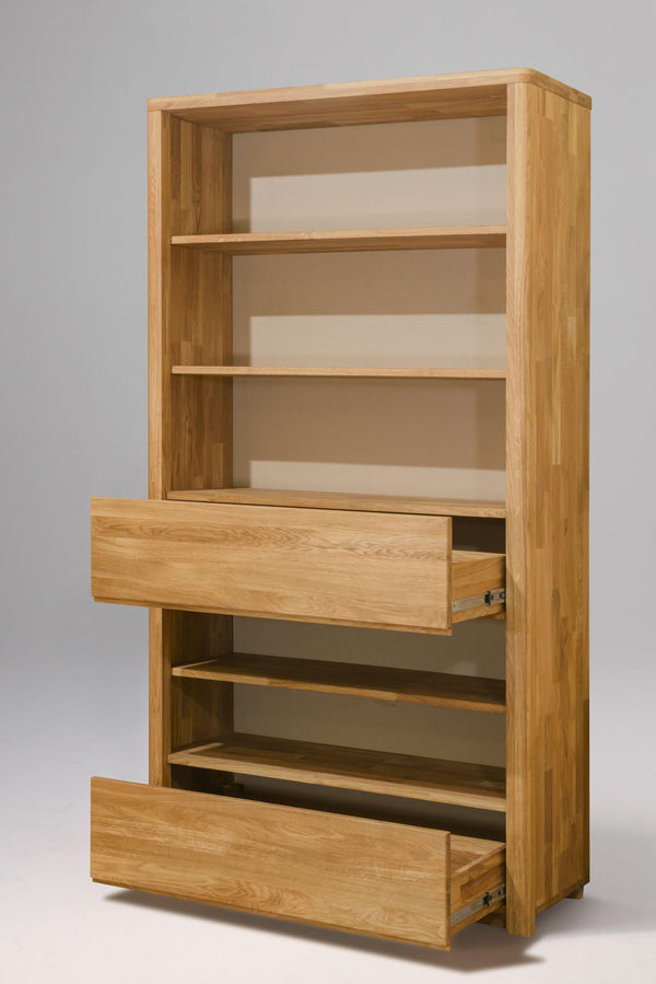 NordicStory Elsa 2 Libreria Estanteria de Pared con 2 Cajones Madera Maciza Roble Natural Escandinavo Nordico Salon Oficina