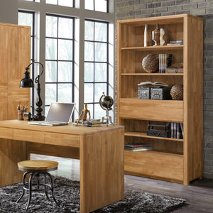 NordicStory Elsa 2 Libreria Estanteria de Pared con 2 Cajones Madera Maciza Roble Natural Escandinavo Nordico Salon Oficina