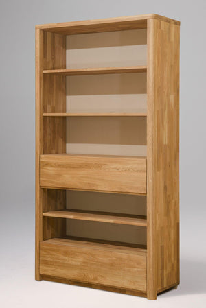 NordicStory Elsa 2 Libreria Estanteria de Pared con 2 Cajones Madera Maciza Roble Natural Escandinavo Nordico Salon Oficina