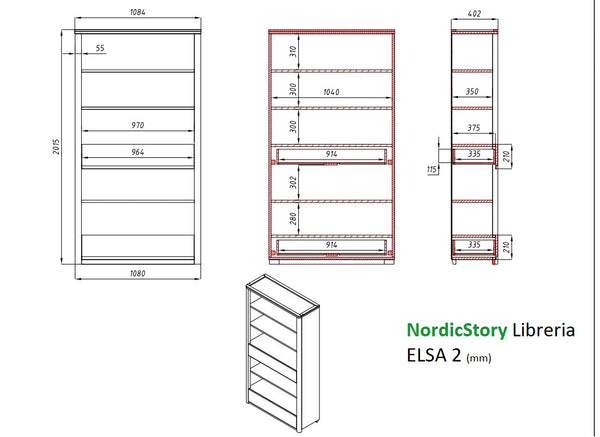 NordicStory Libreria Estanteria de pared de madera maciza de roble