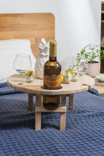 NordicStory Mini table à vin pliante en bois de chêne massif