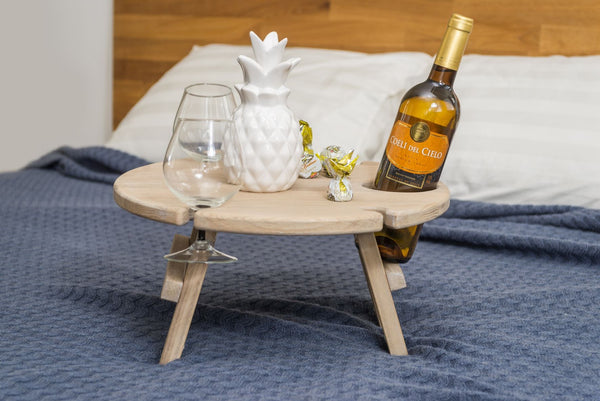 NordicStory Mesa De Picnic Portátil para Vino, Bandeja Plegable De Madera  De Roble Macizo Soporte para copas de vino para camping, Mini Mesa de Vino de Madera portátil, Mesa de Playa  (