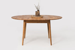 NordicStory Mesa de comedor de madera maciza de roble extensible redonda