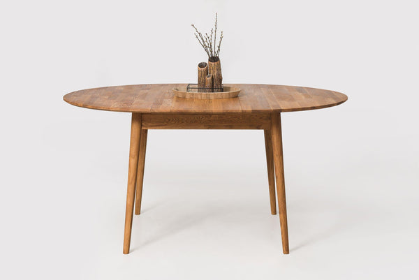 NordicStory Mesa de comedor de madera maciza de roble extensible redonda