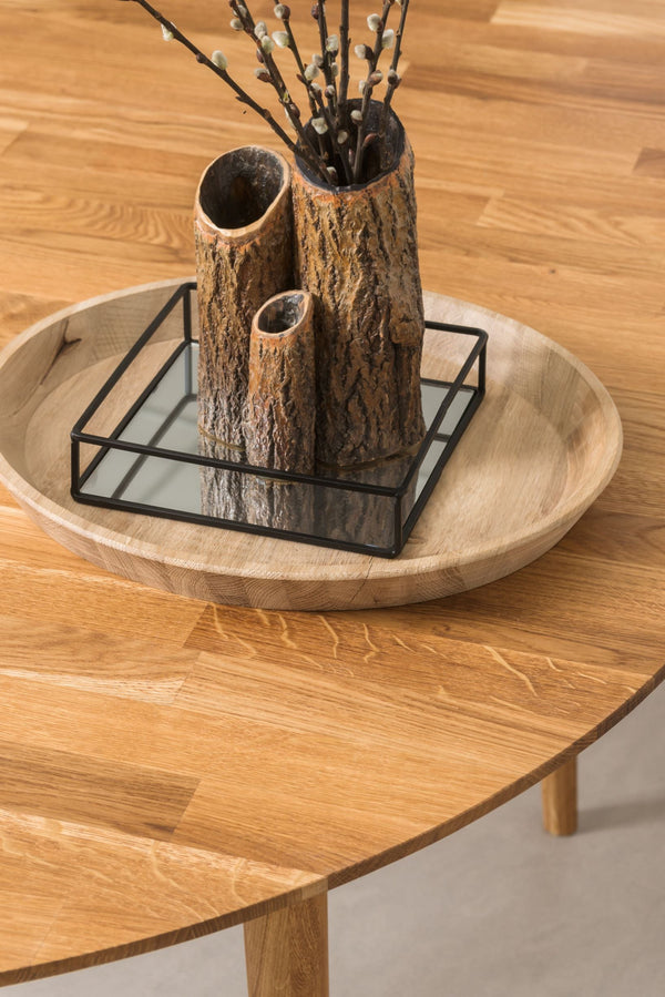 NordicStory Mesa de comedor de madera maciza de roble extensible redonda