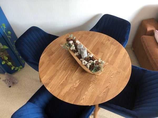 NordicStory Mesa de comedor de madera maciza de roble extensible redonda