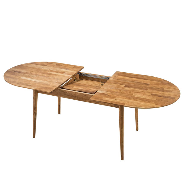 NordicStory Mesa de comedor ovalada y extensible de madera maciza de roble