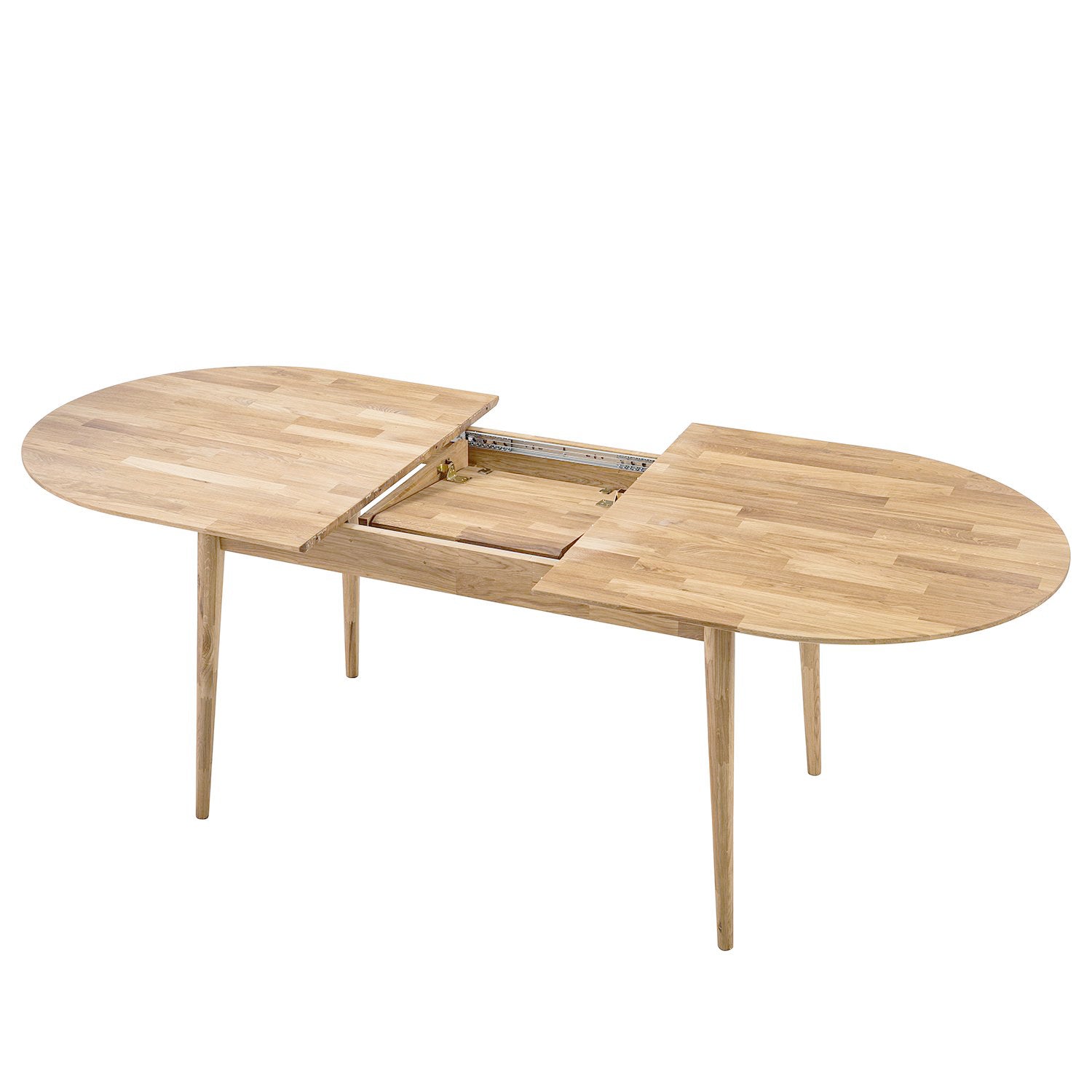 NordicStory Mesa de comedor ovalada y extensible de madera maciza de roble