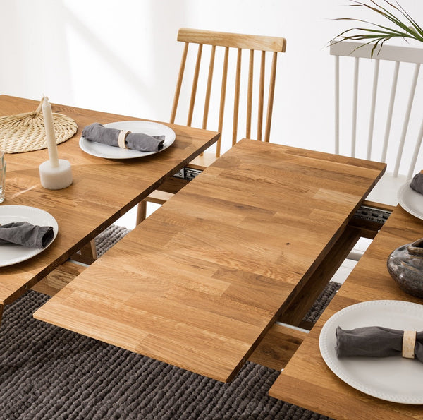 NordicStory Mesa de comedor rectangular y extensible de madera maciza de roble "Escandi"