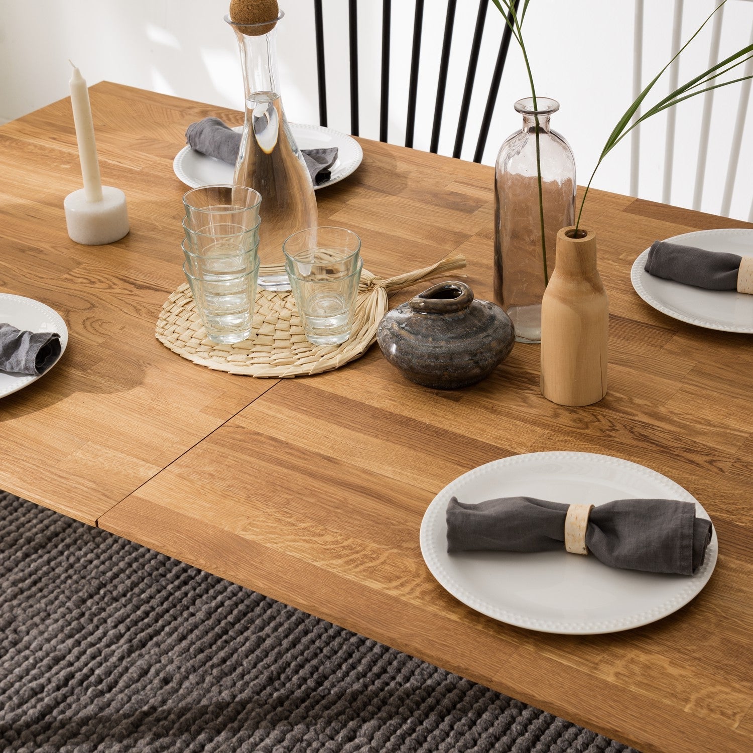 NordicStory Mesa extensible de comedor de madera maciza de roble