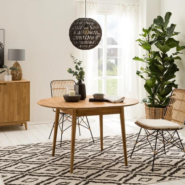 Table à manger ronde extensible en chêne massif Escandi 6 – 93-123 x 93 x 75 cm - NordicStory