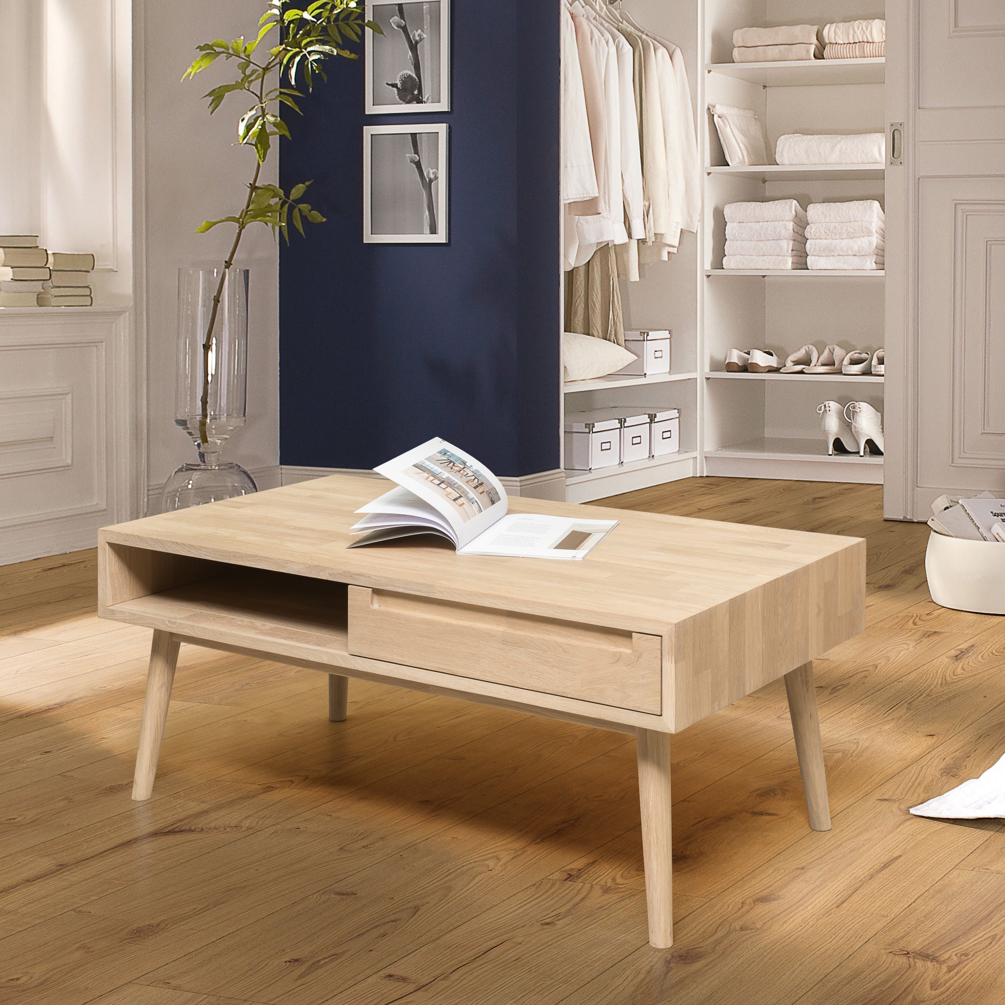 NordicStory Mesa de centro de madera maciza de roble