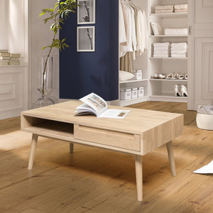 NordicStory Mesa de centro de madera maciza de roble