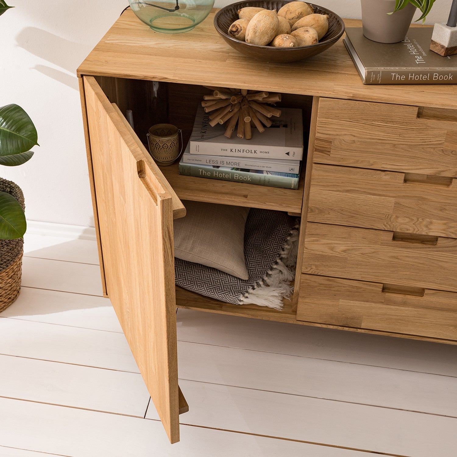 NordicStory Aparador Cómoda de madera maciza roble