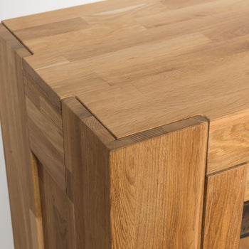 NordicStory Nordic Scandinavian Oak Solid Wood Glass Showcase Cabinet Living Room
