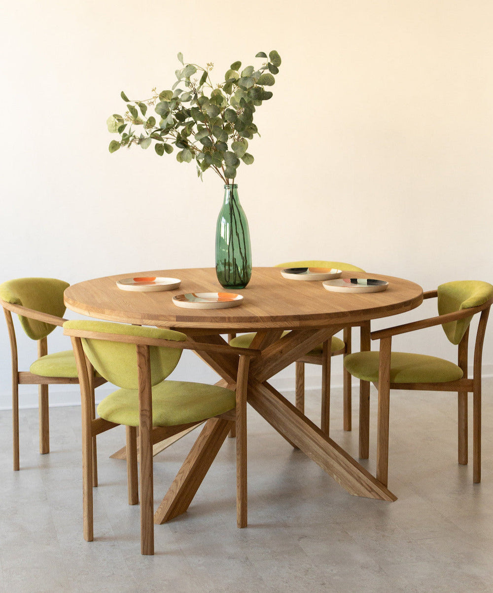 NordicStory Mesa de comedor redonda y extensible de madera maciza de roble "Holger" 140-190 x 140 x 76cm.
