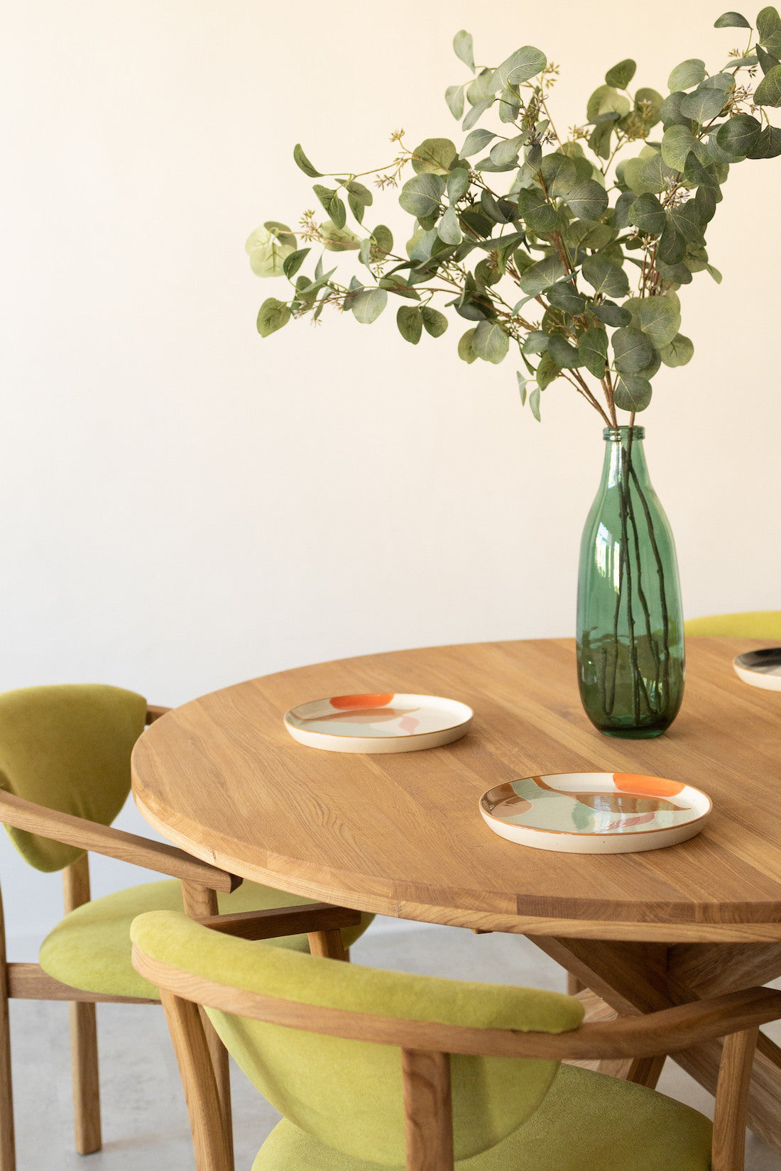 NordicStory Mesa de comedor redonda y extensible de madera maciza de roble 