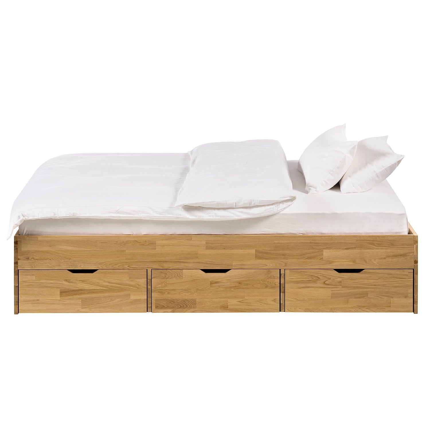 Lit en bois massif de chêne avec rangement style scandinave