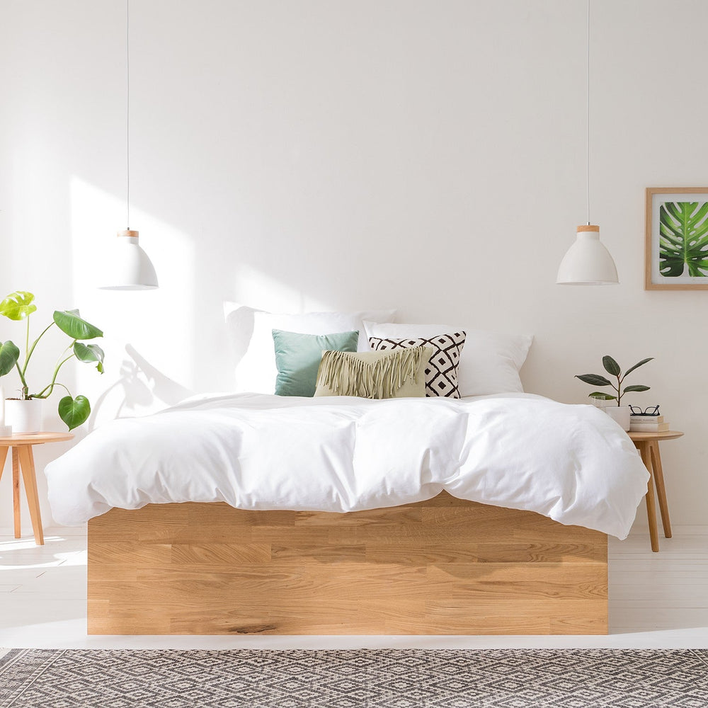 NordicStory Cama con almacenaje de madera maciza de roble