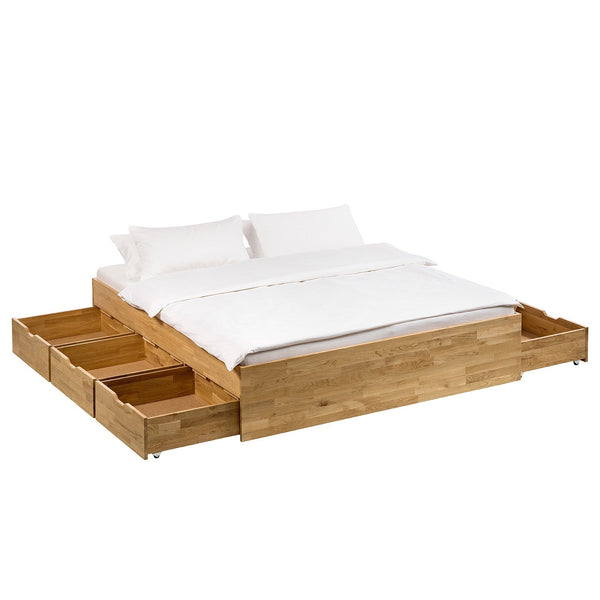 Lit en bois massif de chêne avec rangement style scandinave