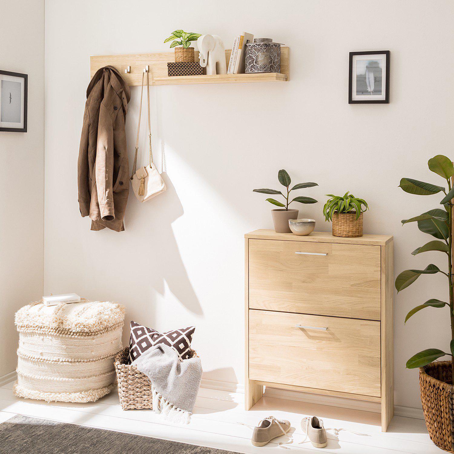 NordicStory Zapatero de roble madera maciza pasillo recibidor