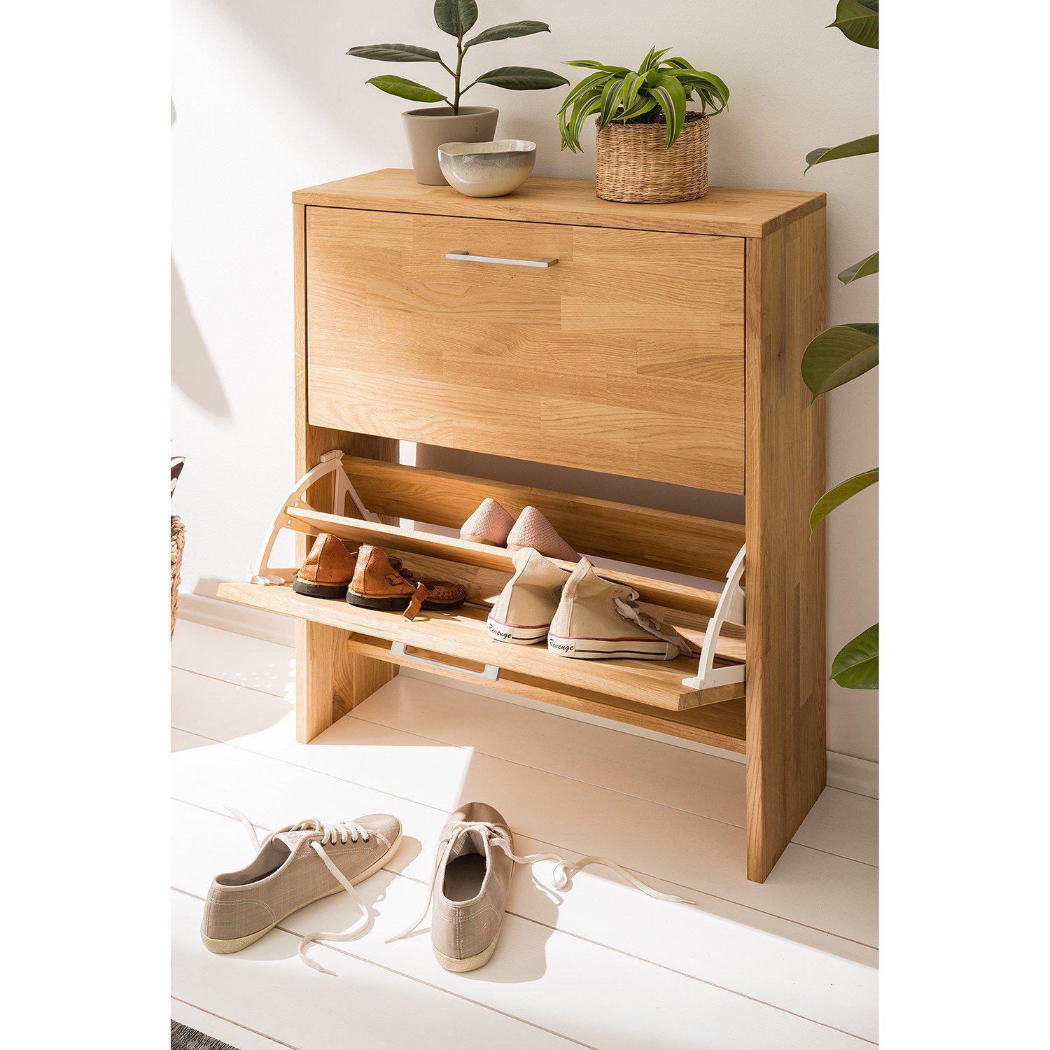 NordicStory Zapatero estrecho de roble madera maciza