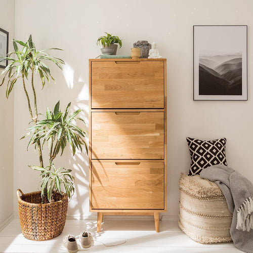 NordicStory Zapatero de madera maciza de roble Mueble para zapatos nordico escandinavo 