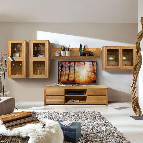 NordicStory armario de pared madera maciza roble almacenaje con cristal escandinavo 