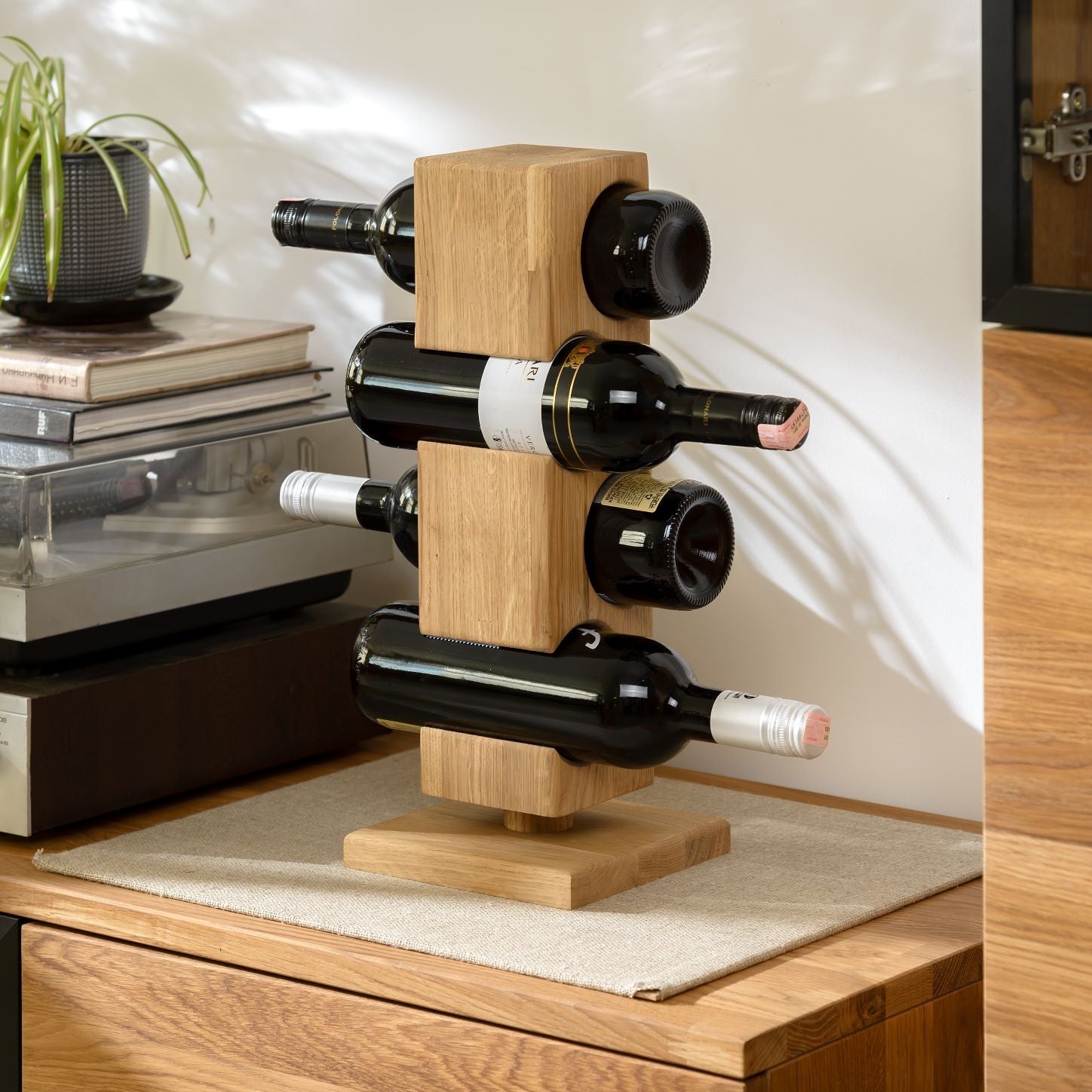 NordicStory Botellero de roble Alma, puesto de vinos para 4 botellas