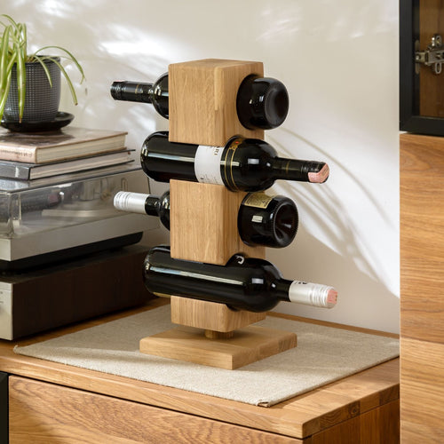 NordicStory Botellero de roble Alma, puesto de vinos para 4 botellas