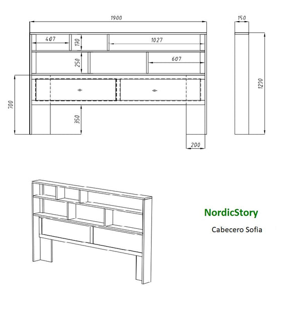 NordicStory Cabecero de madera maciza de roble "Sofia" 190 x 15 x 120 cm.