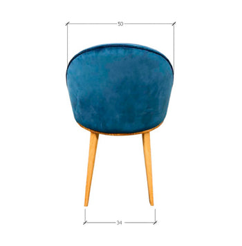 NordicStory Pack de 4 chaises de salle à manger transparentes, cadre en chêne massif, tapisserie en bleu Monako