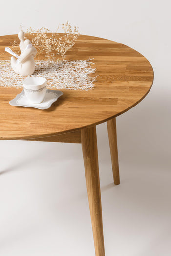 NordicStory Table de salle à manger ronde en chêne massif 