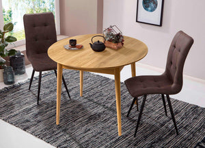 NordicStory Mesa de comedor redonda y extensible de madera maciza de roble  93-123 x 93 x 75 cm.