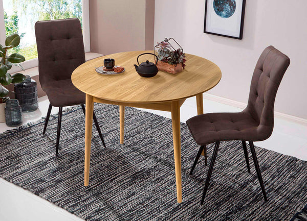 NordicStory Mesa de comedor redonda y extensible de madera maciza de roble  93-123 x 93 x 75 cm.