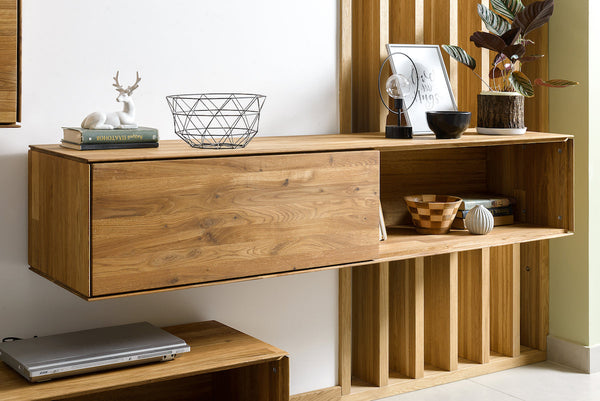 NordicStory Armario flotante de madera maciza de roble armario de pared