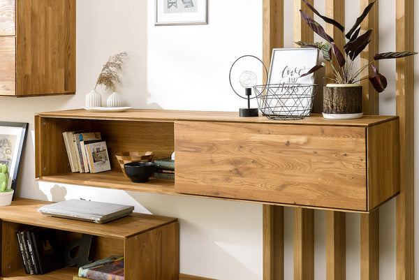 NordicStory Armario flotante de madera maciza de roble armario de pared